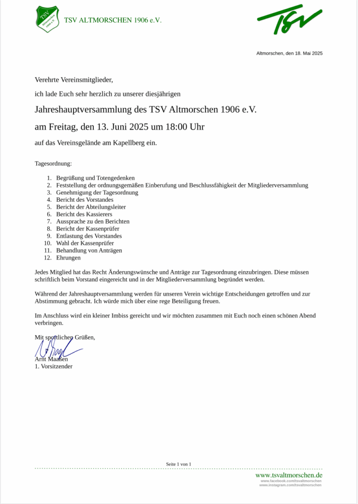 Einladung JHV 2025